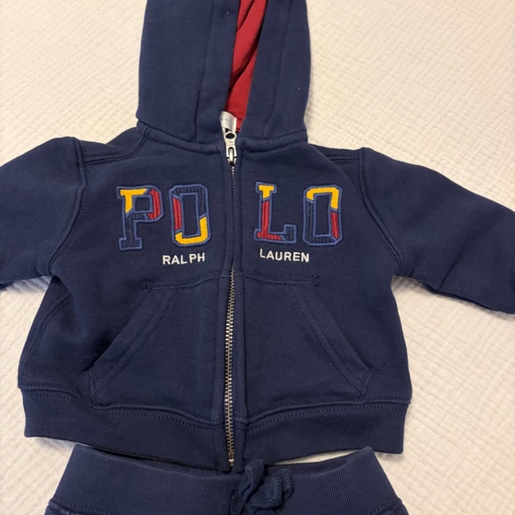 Polo Ralph Lauren Navy Blue Logo Hoodie & Joggers Sz 3 Month - Picture 3 of 5